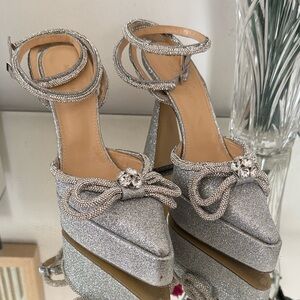 MACH & MACH Silver Heels with Crystal Bow